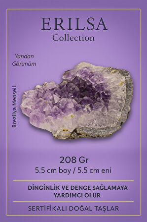 Sertifikalı Ametist Taşı Kütlesi 208 Gr – Ham Doğal Kristal Dekoratif Taş Parçası