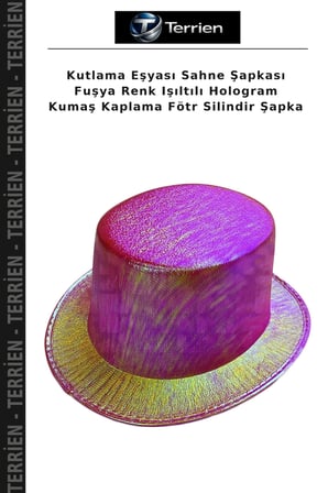 Kutlama Eşyası Sahne Şapkası Fuşya Renk Işıltılı Hologram Kumaş Kaplama Fötr Silindir Şapka