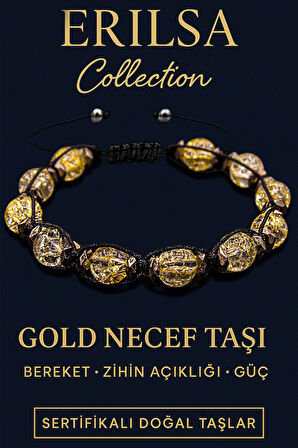 Sertifikalı Terahertz & Gold Sarı Necef Taşı Bileklik – Işık, Özgüven ve Koruma Enerjisi
