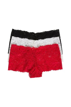 Kadın Siyah Beyaz Kırmızı 'lü Paket Dantel Tanga Şort Külot