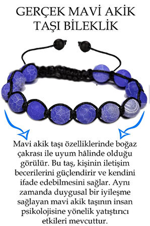Sertifikalı Koyu Mavi Akik Taşı Bileklik - Makrome