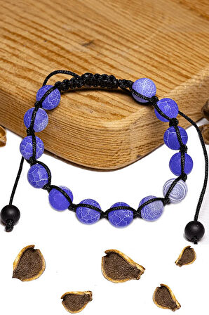 Sertifikalı Koyu Mavi Akik Taşı Bileklik - Makrome