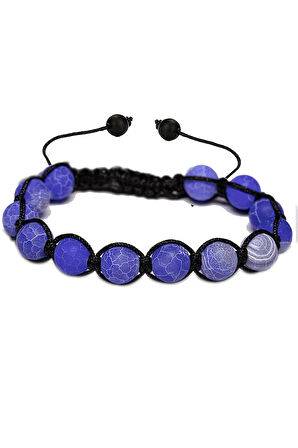 Sertifikalı Koyu Mavi Akik Taşı Bileklik - Makrome