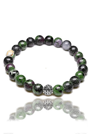 Sertifikalı Aaa+ Orijinal Ruby Zoisite - Anyolit Taşı Bileklik - Gümüş Aparatlı