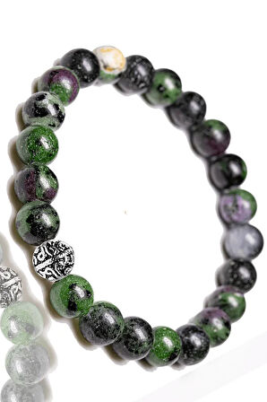 Sertifikalı Aaa+ Orijinal Ruby Zoisite - Anyolit Taşı Bileklik - Gümüş Aparatlı