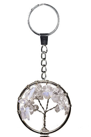 Sertifikalı Ay Taşı Hayat Ağacı Doğal Taş Anahtarlık