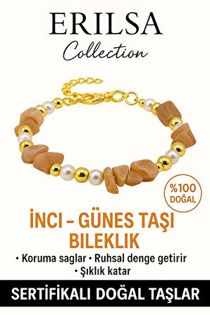 Sertifikalı İnci ve Güneş Taşı Bileklik – Canlılık ve Koruma
