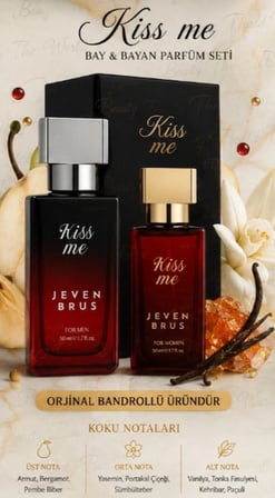 JEVEN BRUS Kiss Me Bay Bayan Parfüm Seti 2x50 ml EDP | Love Me Kadın + Kiss Me Erkek | Orijinal Bandrollü Parfüm Seti | Kalıcı ve Yoğun Koku