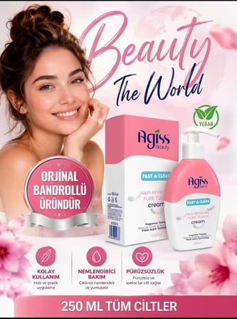 Agis Beauty Fast & Clean Tüy Dökücü Krem 250 ml | Tüm Cilt Tipleri | Nemlendirici Bakım | Vegan Formül | Orijinal Bandrollü