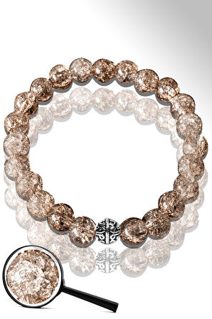 Sertifikalı Dağ Kristalı Kahverengi Necef Taşı Bileklik - Gümüş Aparatlı