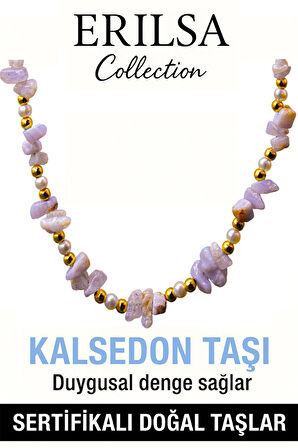 Sertifikalı Kırık Taşlı Model İnci - Kalsedon Taşı Kolye