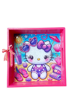 Hello Kitty Temalı Simli Çocuk Tepsisi Pembe 20 z 20 cm 3+