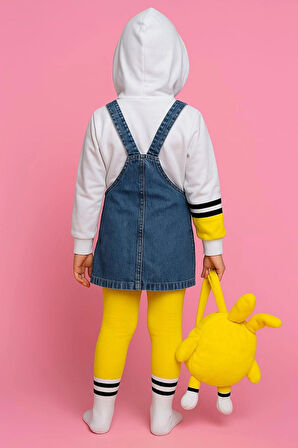 KIZ ÇOCUK ÇANTALI KİLOTLU ÇORAPLI KOT JİLELİ KAPŞONLU 4 PARÇA TAKIM