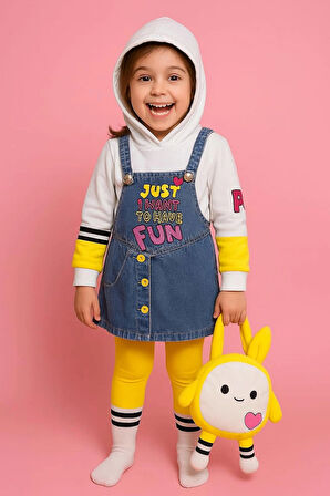 KIZ ÇOCUK ÇANTALI KİLOTLU ÇORAPLI KOT JİLELİ KAPŞONLU 4 PARÇA TAKIM