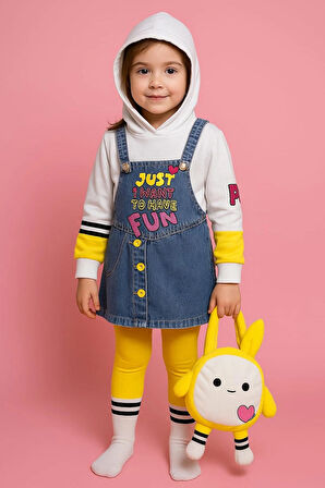 KIZ ÇOCUK ÇANTALI KİLOTLU ÇORAPLI KOT JİLELİ KAPŞONLU 4 PARÇA TAKIM