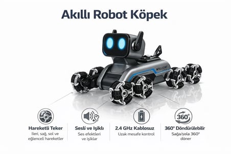 Bilekten Ve Uzaktan Kumandalı Şarjlı 8 Teker Akrobat Robot Köpek Müzikli ve Led Işıklı