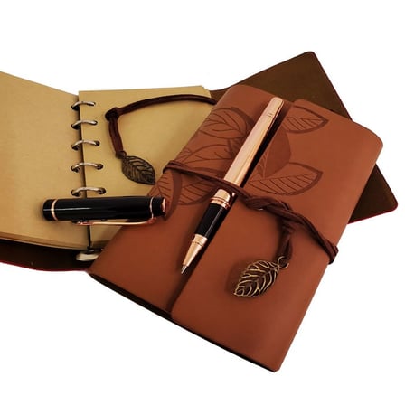 Özel Seri Ahşap Kutulu Taba Renk Deri Defter ve Kalem Set Yeni İş Teşekkür Erkek