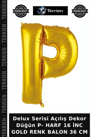 Delux Serisi Açılış Dekor Düğün P- HARF 16 İNC GOLD RENK BALON 36 CM