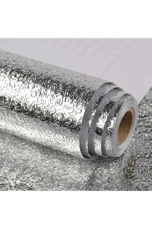 10 Adet Alüminyum Folyo Mutfak Koruyucu – Yapışkanlı Silinebilir Kaplama, Tezgah Çekmece Dolap Liner, Adhesive Aluminum Foil 5 Metre
