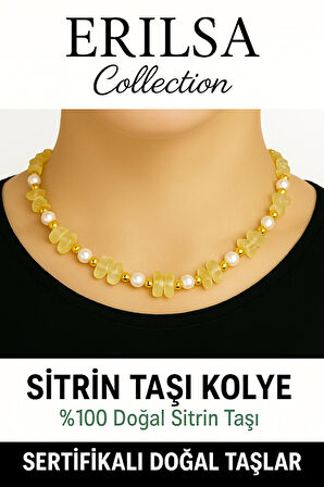 Sertifikalı Kırık Taşlı Model İnci – Sitrin Taşı Kolye – Pozitif Enerji ve Bolluk