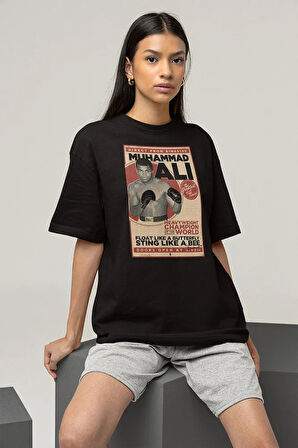 Boksör Muhammed Ali Baskılı Unisex Oversize Tişört