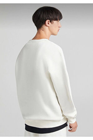 Beyaz Pamuklu Unisex Oversize Basic Bisiklet Yaka Sweatshirt