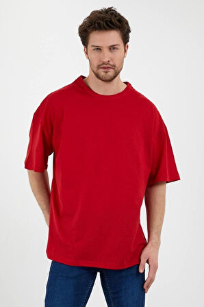 Unisex Pamuklu Turuncu Bisiklet Yaka Oversize T-shirt
