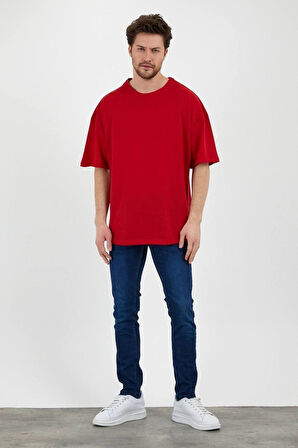 Unisex Pamuklu Turuncu Bisiklet Yaka Oversize T-shirt
