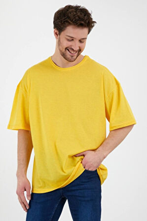 Unisex Pamuklu Turuncu Bisiklet Yaka Oversize T-shirt