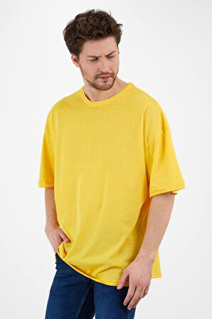 Unisex Pamuklu Turuncu Bisiklet Yaka Oversize T-shirt