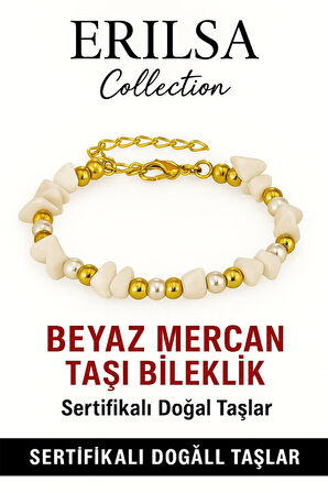 Sertifikalı Kırık Taşlı Model İnci – Beyaz Mercan Taşı Bileklik – Denge ve Canlılık Enerjisi