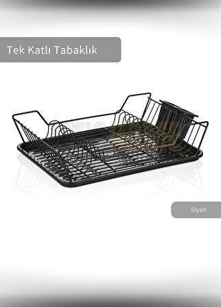 Tek Katlı Bulaşıklık Tezgah Üstü Tabaklık BPA FREE Bulaşık Sepeti Siyah