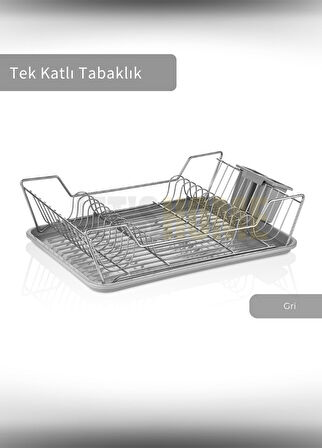 Tek Katlı Bulaşıklık Tezgah Üstü Tabaklık BPA FREE Bulaşık Sepeti Gri