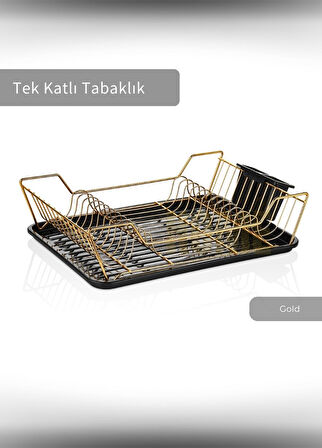 Tek Katlı Bulaşıklık Tezgah Üstü Tabaklık BPA FREE Bulaşık Sepeti Gold