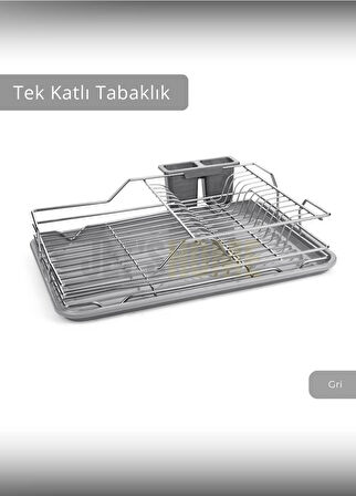 Tek Katlı Bulaşıklık Tezgah Üstü Tabaklık BPA FREE Bulaşık Sepeti Gri