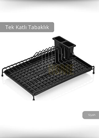 Tek Katlı Bulaşıklık Tezgah Üstü Tabaklık BPA FREE Bulaşık Sepeti Siyah