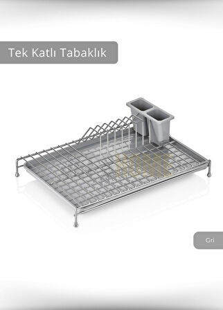 Tek Katlı Bulaşıklık Tezgah Üstü Tabaklık BPA FREE Bulaşık Sepeti Gri