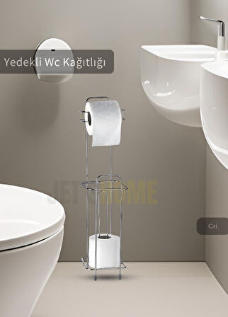 Paslanmaz Raflı Tuvalet Kağıdı Askılığı Yedekli Wc Kağıtlık Tutucu Krom