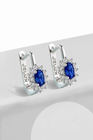 Gümüş safir zirkon taşlı oval anturaj küpe