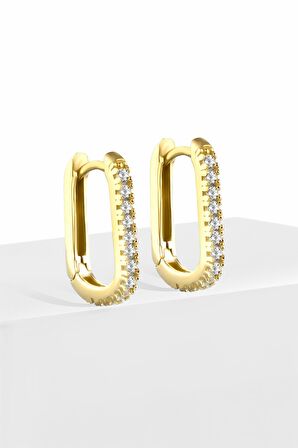 Gümüş 1.7 cm Zirkon Taşlı U Model Gold Küpe