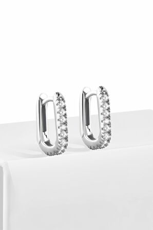 Gümüş 1.4 cm Zirkon Taşlı U Model Küpe