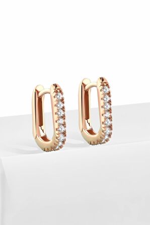 Gümüş 1.4 cm Zirkon Taşlı U Model Rose Küpe