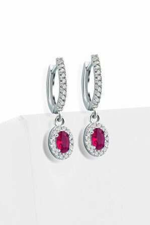 Gümüş 14 mm Sallantılı Yakut Zirkon Taşlı Halka Küpe