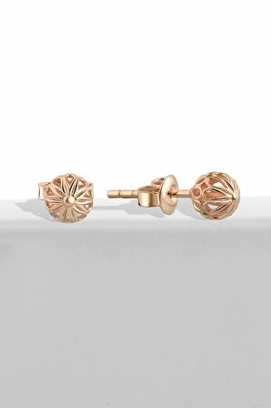 Gümüş 5 mm Çiçek Model Füzyon Çivili Top Rose Küpe