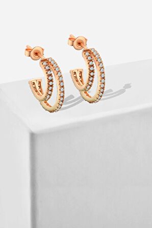 Gümüş 1.5 cm çift halka zirkon taşlı rose küpe