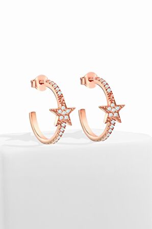 Gümüş zirkon taşlı 1,6 cm sıra taşlı yarım tur rose yıldız küpe