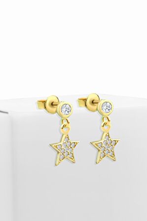 Gümüş zirkon taşlı çivili zirkon taşlı yıldız gold küpe