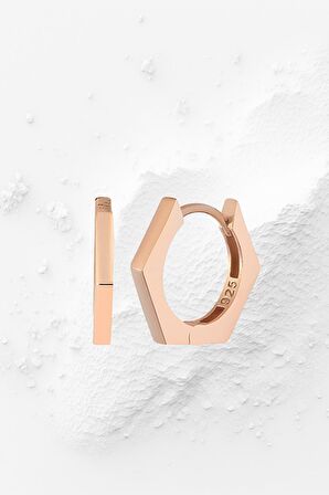 Gümüş 16 mm Altıgen Halka Rose Küpe
