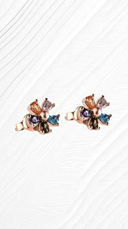 gümüş 8 mm çivili papatya zirkon mix taşlı rose küpe