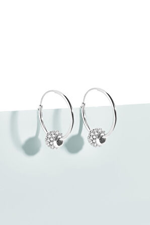 Gümüş 14 mm zirkon taşlı toplu halka küpe